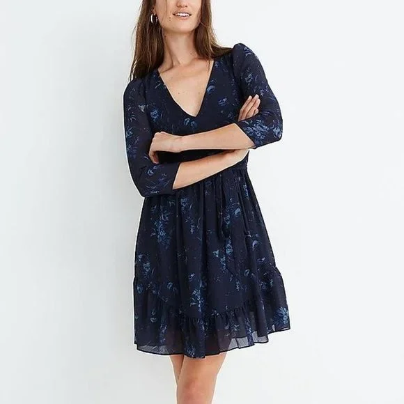madewell blue floral dress Smocked Puff-Sleeve Dress in Floral